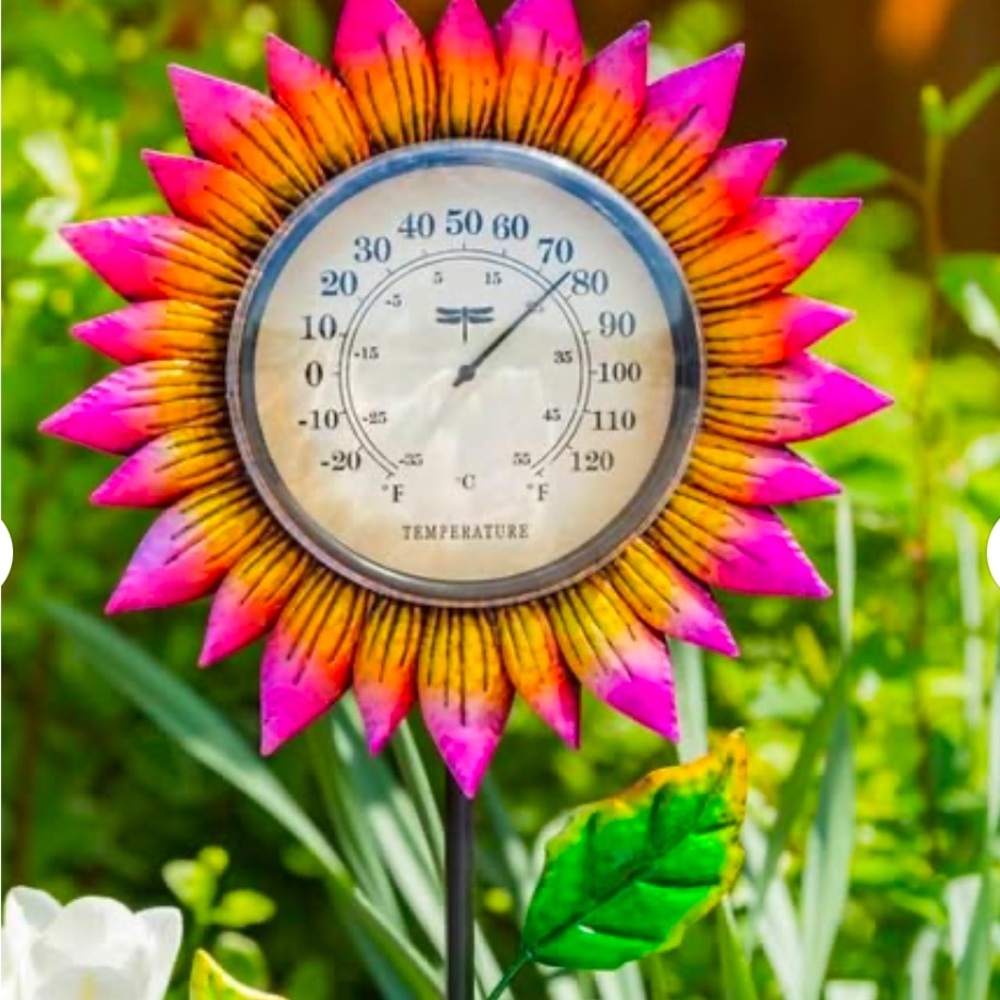 pink petal thermometer Garden stake